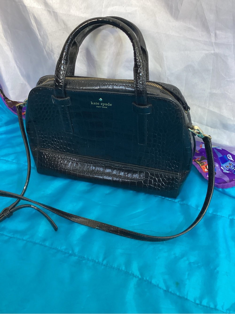 kate spade Black Croc-Embossed Dome Satchel